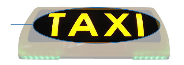 The iToplight taxi sign has an illuminated logo/taxi-zone on the rear side