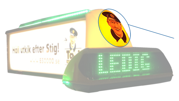 Pointguard's iToplight D-200 taxi sign has an illuminated zone on the front where you can highlight your company logo
