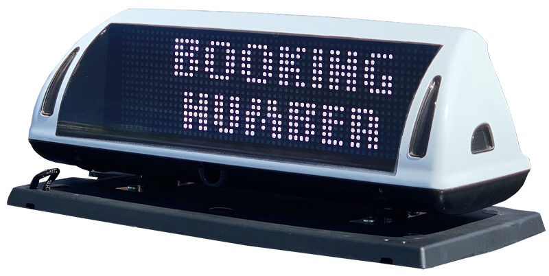 The iToplight smart taxi sign from Pointguard can show the customer's booking number automatically